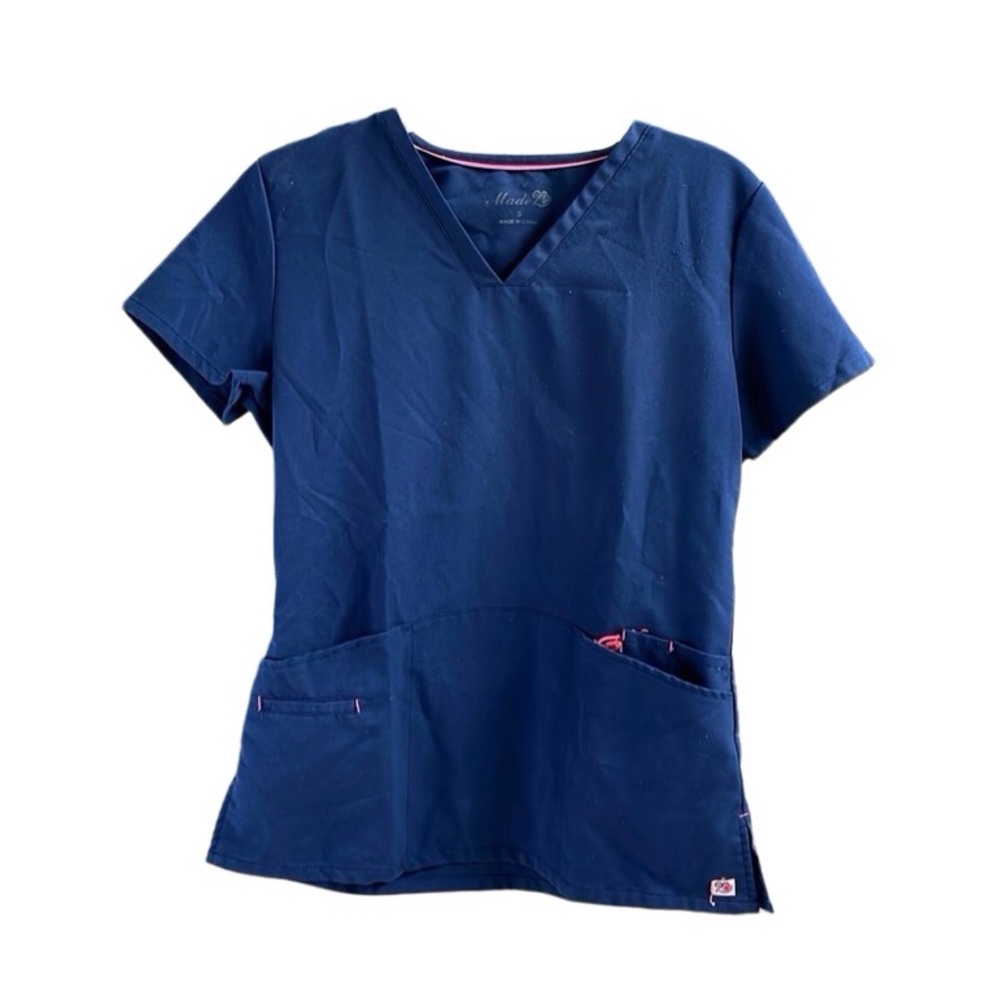 Made to Heart Ladies Scrub Top, Size Small, Navy Blue
